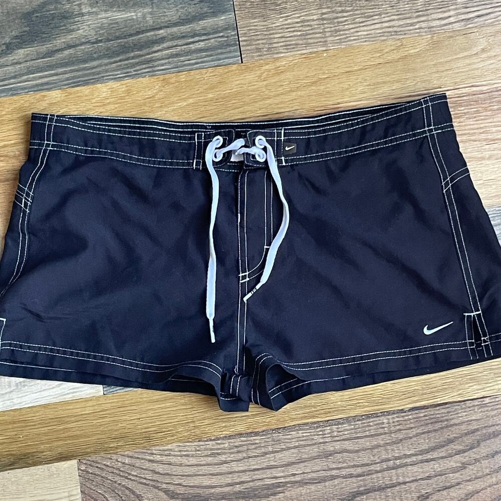 Nike Women's S Black Board Shorts Swim Lace Up Contrast Stitch Swoosh